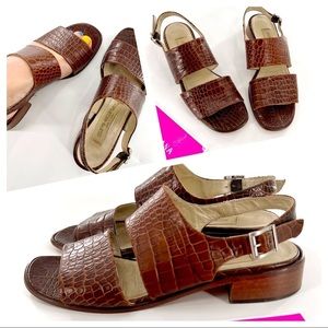 SPHERE Brown mock croc-embossed leather sandals sling back size 7 M